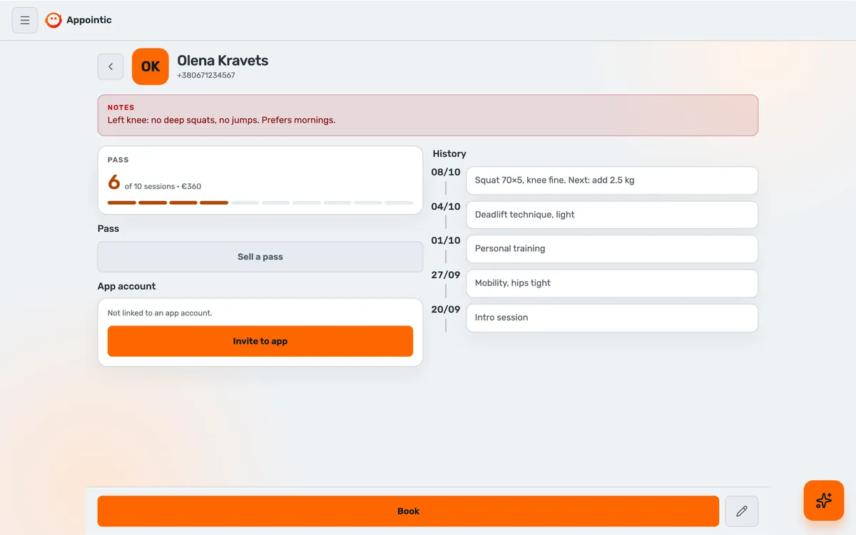 A client card with notes